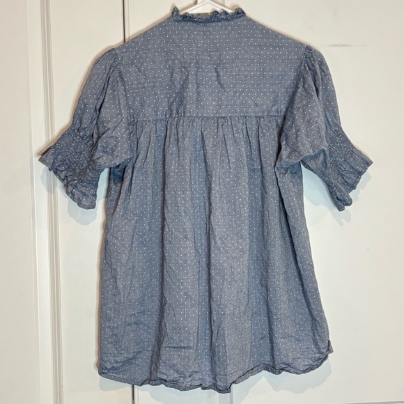 Mille Blue Dot Marnie Smocked Short Sleeve Button Front Top Shirt XS - Picture 5 of 7